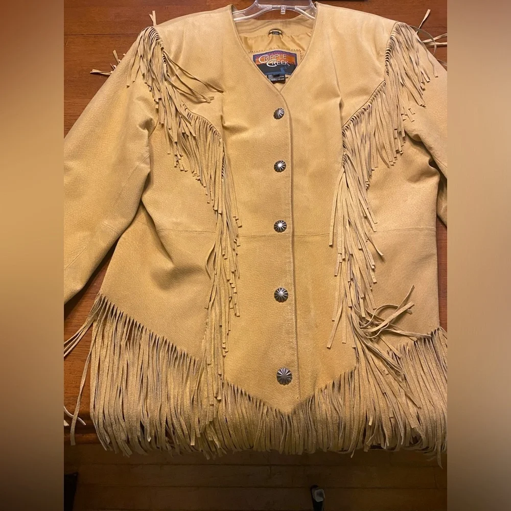 VTG Cripple Creek Golden Tan Fringe Leather Jacket